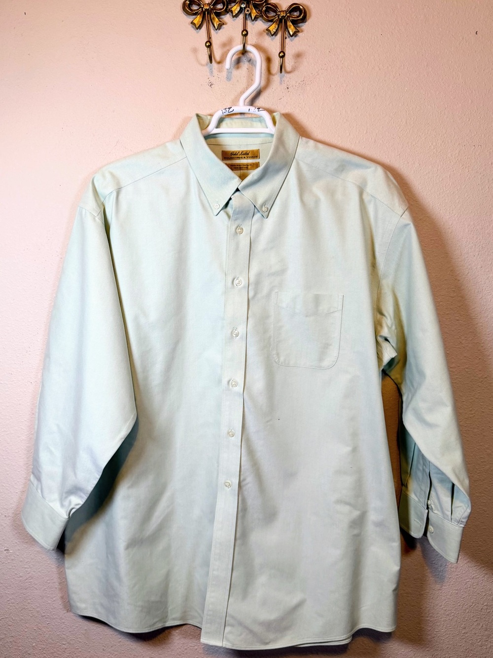 Roundtree & Yorke Gold Label Light Mint Button-Down Dress Shirt. Size 18